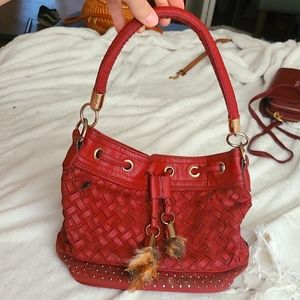 Red leather shoulder bag